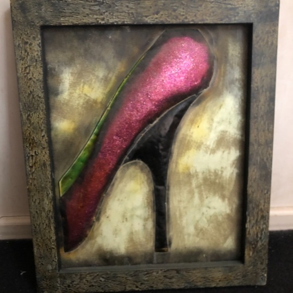 NEW Anthropologie large glitter high heel shoe framed fashion 3D picture artwork - Picture 1 of 3